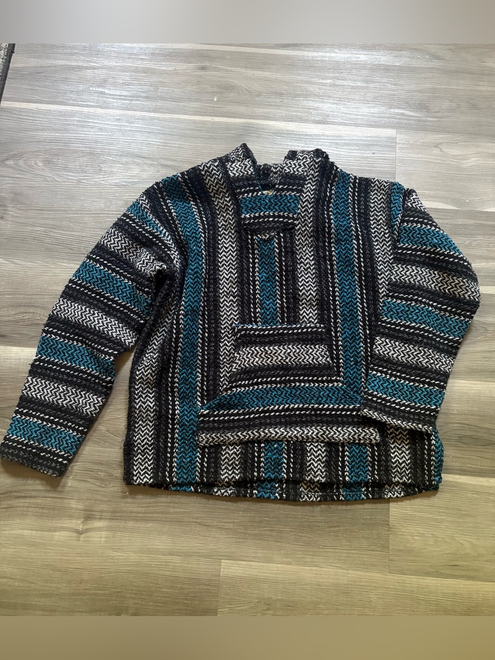 Men's Striped Baja Knit Pullover Sweater - Teal, Black & White